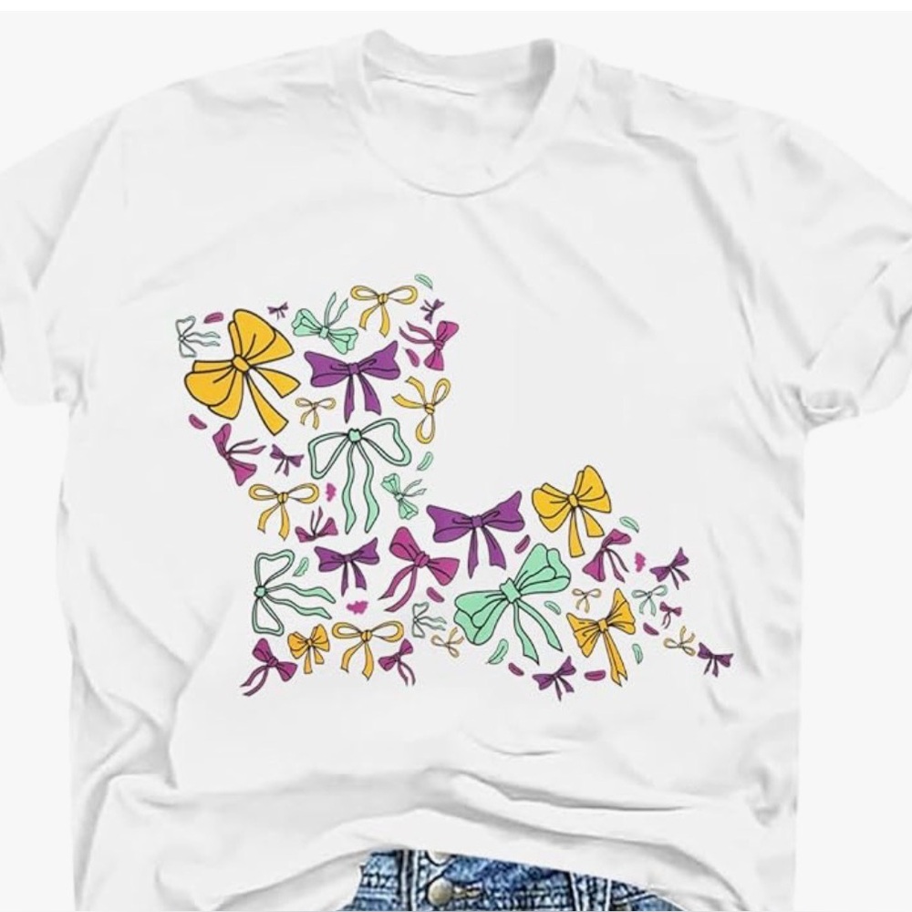 Mardi Gras Bow Shirt 🎀 (white)